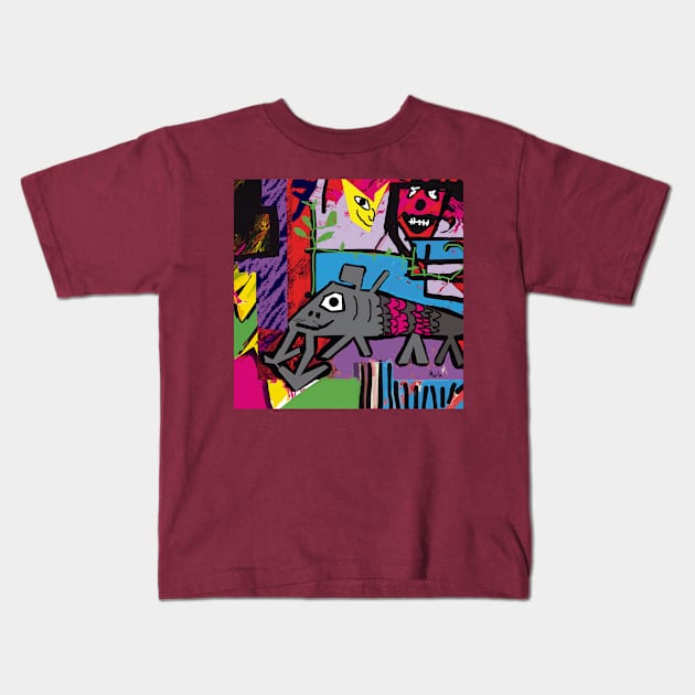 Rdomrg - The Earth Plowing Fish (Abstract Art) Kids T-Shirt by Exile Kings 